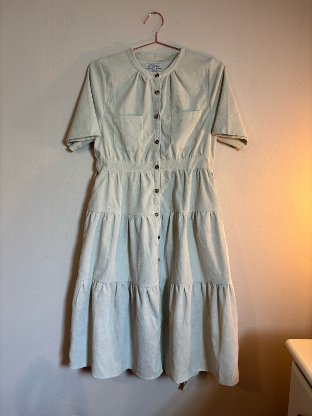 Polagram Sage Green Button-Front Midi Dress with Tie Waist - Picture 4 of 4